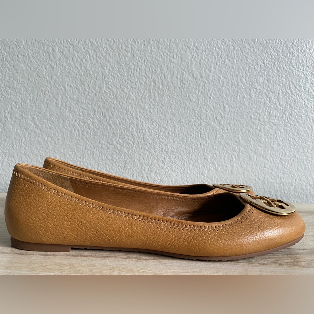 Tory Burch Reva Ballet Flats Leather Royal Tan Size 12 - Picture 10 of 16